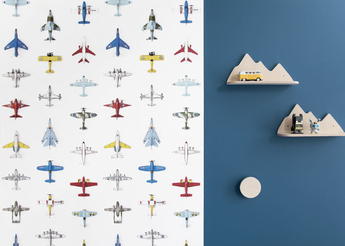 Papier-peint motifs avions fond blanc -...