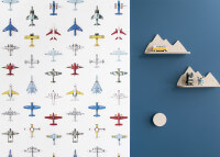 Papier-peint motifs avions fond blanc - Airplanes par studio ditte