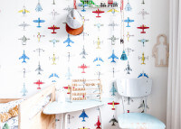 Papier-peint motifs avions fond blanc - Airplanes par studio ditte