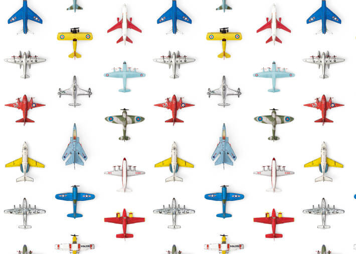 Papier-peint motifs avions fond blanc -...