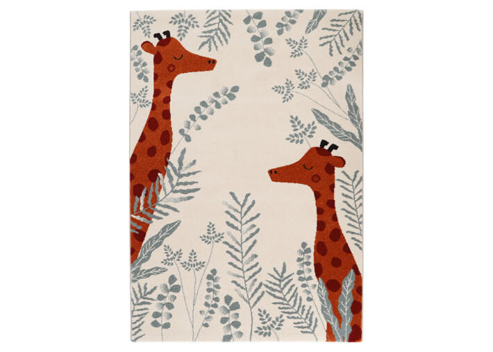 Tapis enfant theme girafes beige orange et vert...
