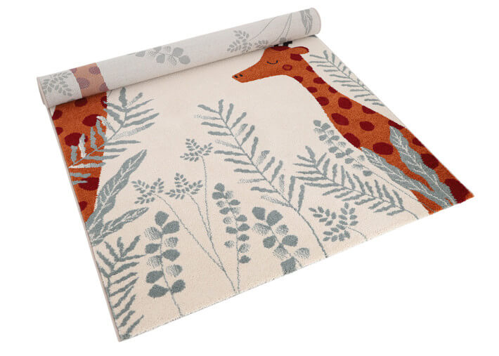 Tapis enfant theme girafes beige orange et vert...