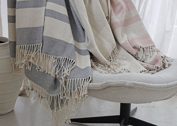 Plaid doux au toucher en lin et coton - lon par...