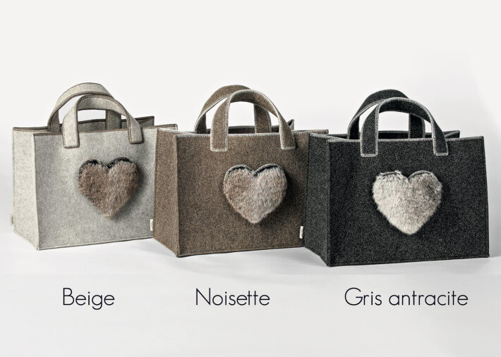 Panier en feutre de laine et fausse fourrure -...