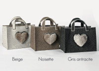 Panier en feutre de laine et fausse fourrure - coeur par Catia luca
