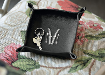 Vide poche en cuir noir ou marron motif ski - sky Catia Luca 2