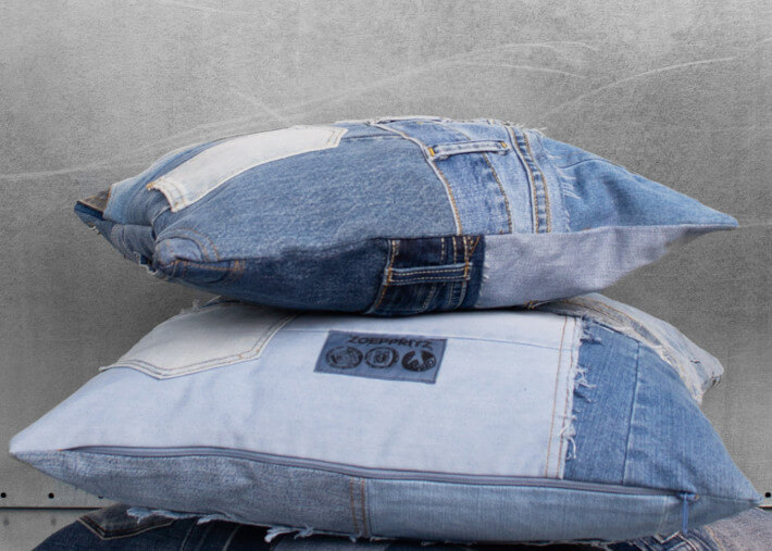 Coussin déco patchwork toile de jeans 2 tailles...