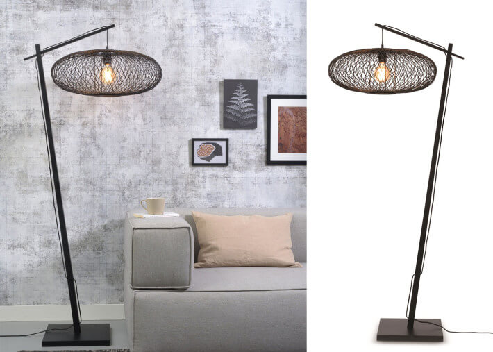 Lampadaire avec abat-jour en bambou naturel -...