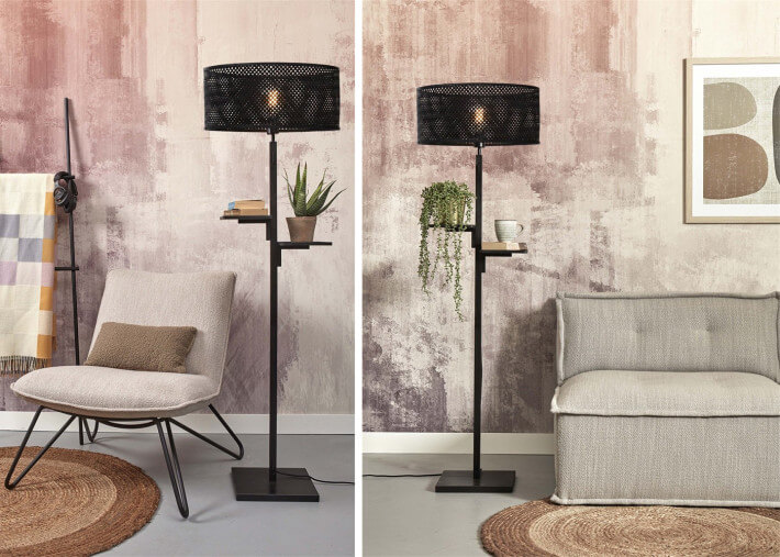 Lampadaire avec 2 etageres en bambou 2 coloris...