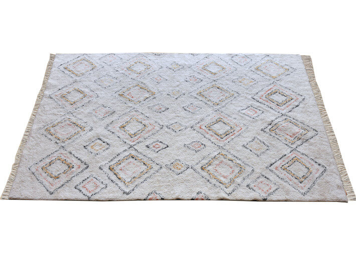 Tapis en coton ecru et motifs multicolores...