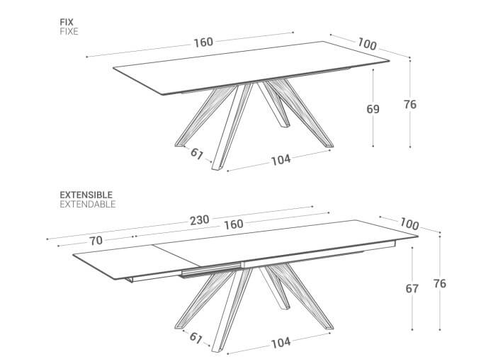 Table céramique pieds métal-bois fixe ou...