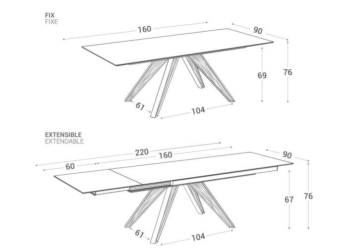 Table céramique pieds métal-bois fixe ou...