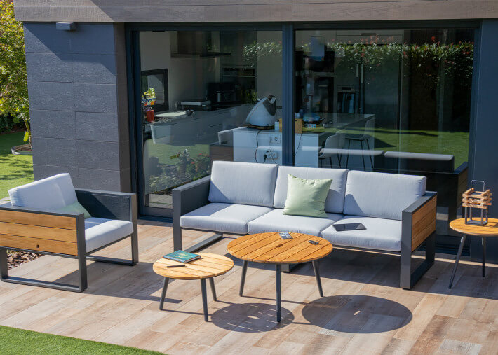 Fauteuil de jardin avec tablette teck...