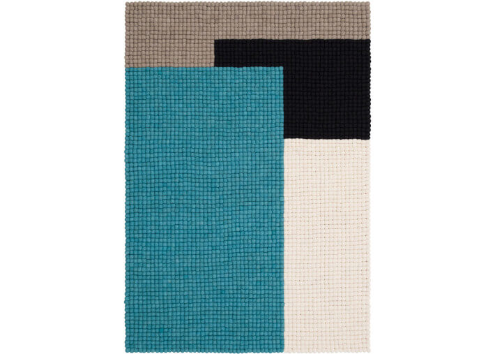 Tapis en billes de laine bleu turquoise noir...
