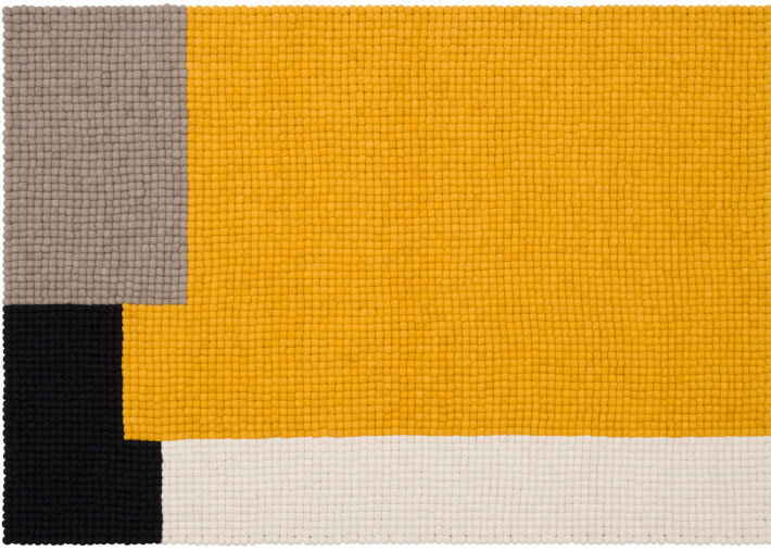 Tapis en boules de laine moutarde gris noir et...