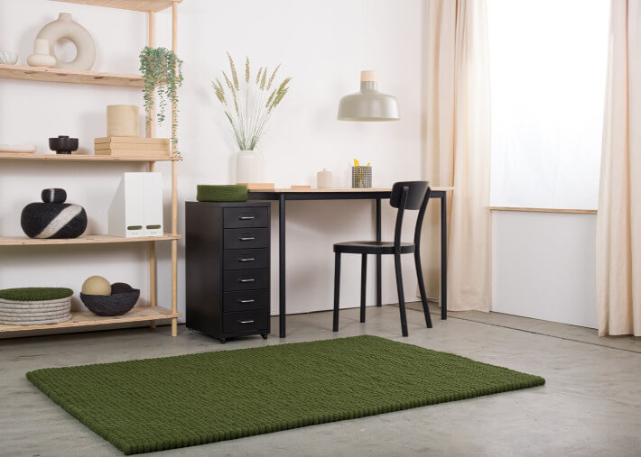 Tapis rectangulaire en billes de laine verte 4...