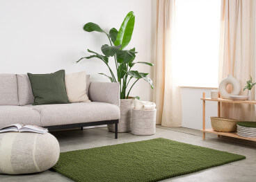 Tapis rectangulaire en billes de laine verte 4 nuances au... 2