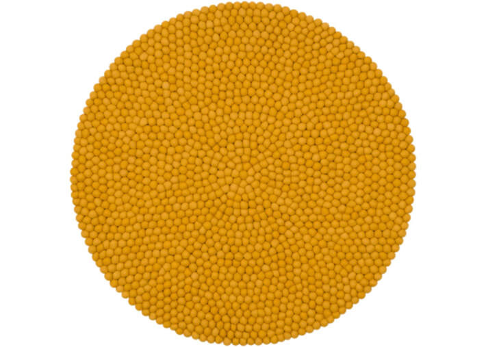 Tapis rond billes de laine moutarde jaune...