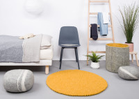 Tapis rond billes de laine moutarde jaune orange rouille rose - MyFelt