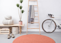 Tapis rond billes de laine moutarde jaune orange rouille rose - MyFelt