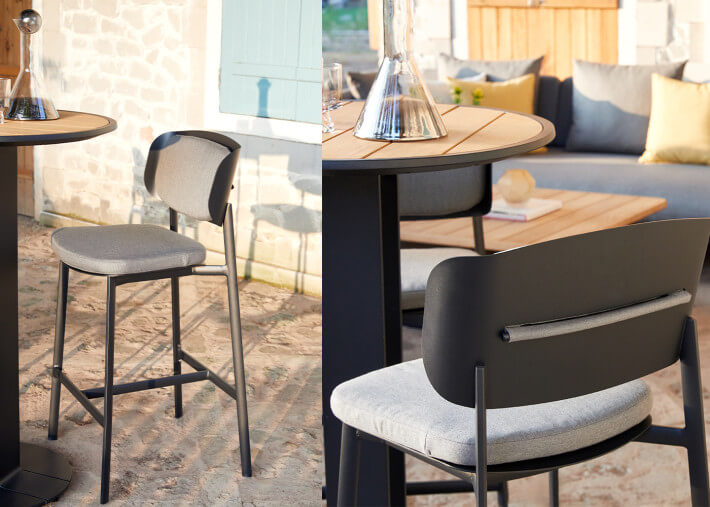 Set de 2 tabourets de bar en aluminium noir et...