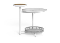 Table d appoint en teck et grès blanc taupe ou gris - Sylvie par Talenti