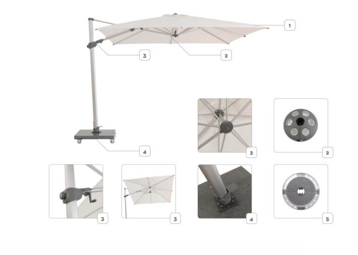 Parasol 3x3 déporté blanc ou gris avec base +...