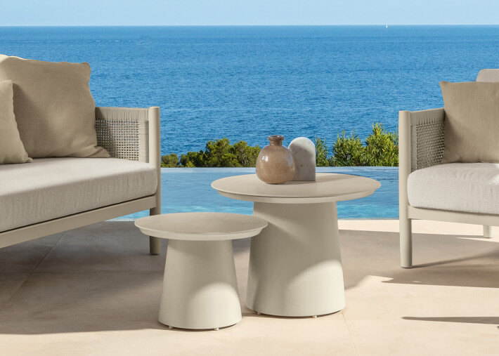 Table basse ronde 2 tailles grise ou beige...