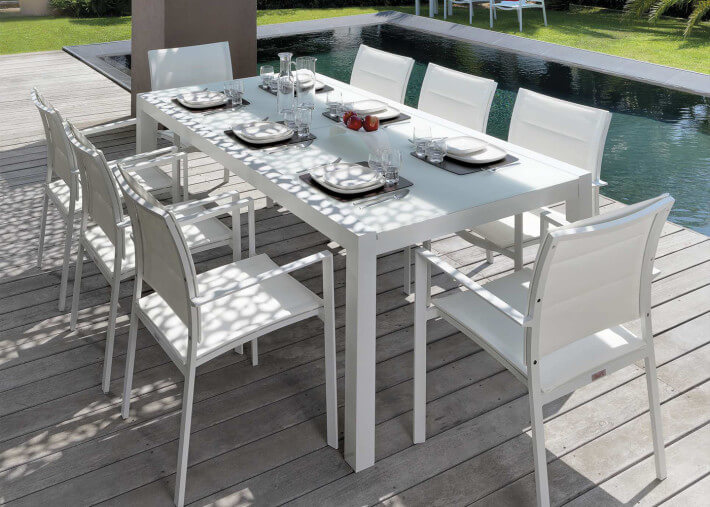 Table de dejeuner extensible aluminium et verre...