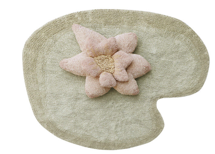 Tapis enfant fleur de nénuphar vert et rose -...