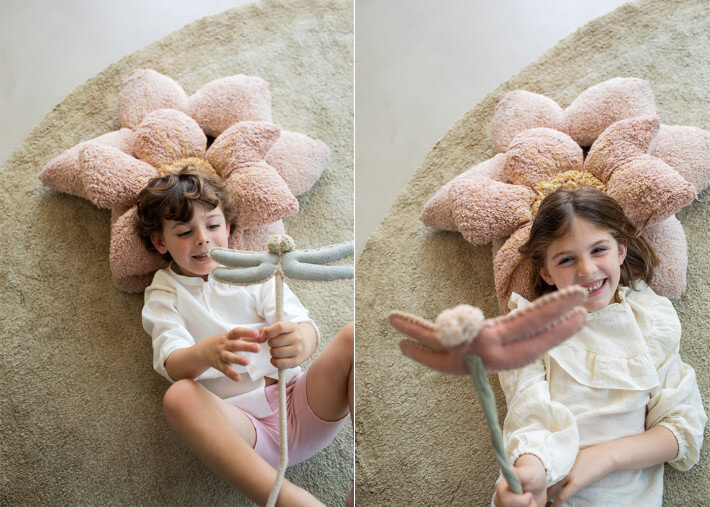 Tapis enfant fleur de nénuphar vert et rose -...
