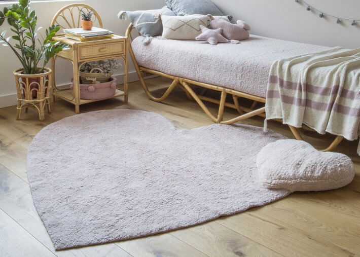 Tapis enfant coeurs rose très doux et lavable -...