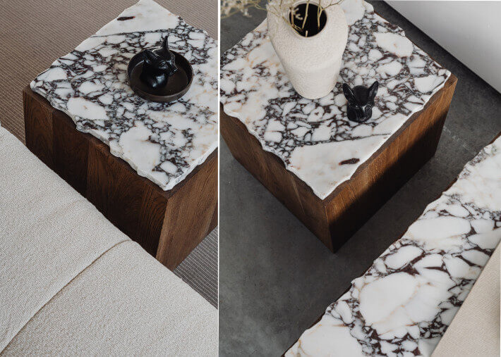 Table d'appoint en marbre en chêne et marbre-...