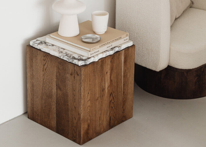 Table d'appoint en marbre en chêne et marbre-...