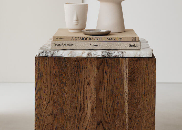 Table d'appoint en marbre en chêne et marbre-...