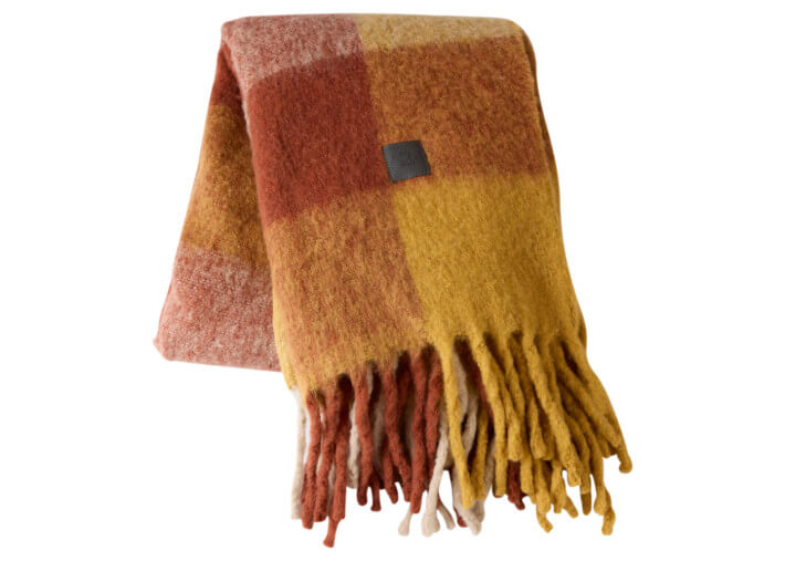 Plaid en laine mélangée bleu ou terracotta -...