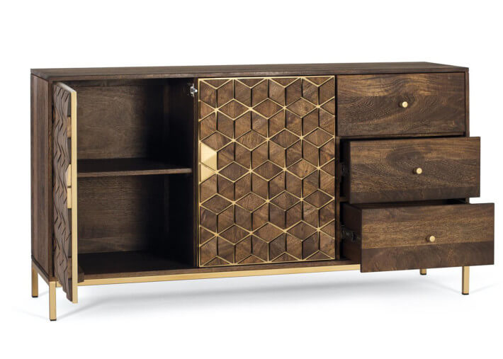 Buffet en bois manguier 2 portes 3 tiroirs par...