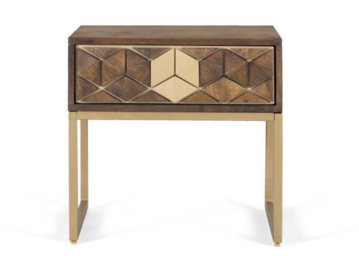 Table de chevet en bois de manguier et métal...