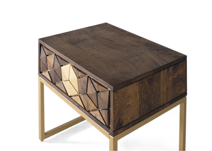 Table de chevet en bois de manguier et métal...