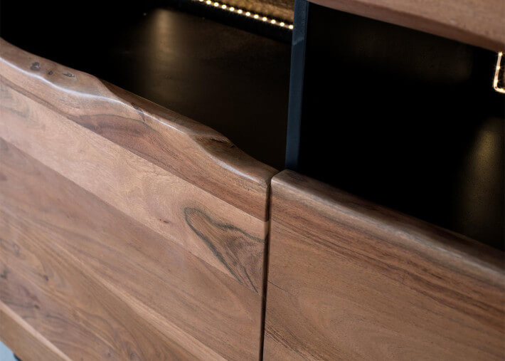 Buffet en bois d'acacia et noir avec éclairage...