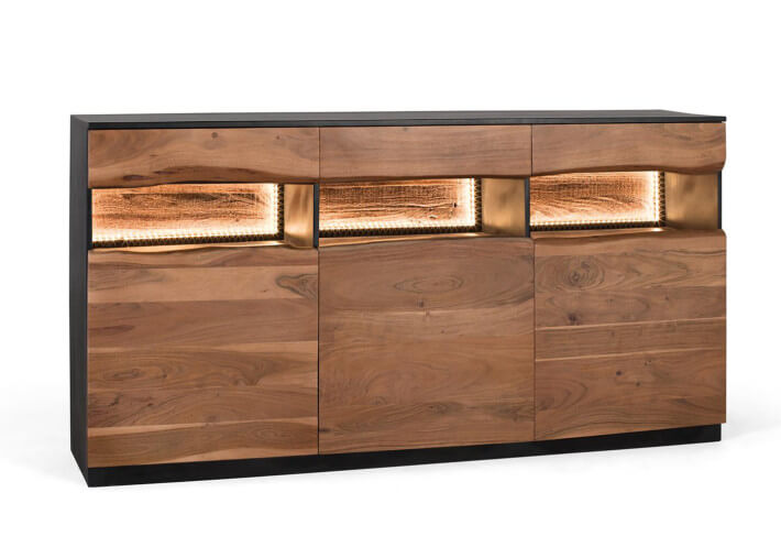 Buffet en bois d'acacia et noir avec éclairage...