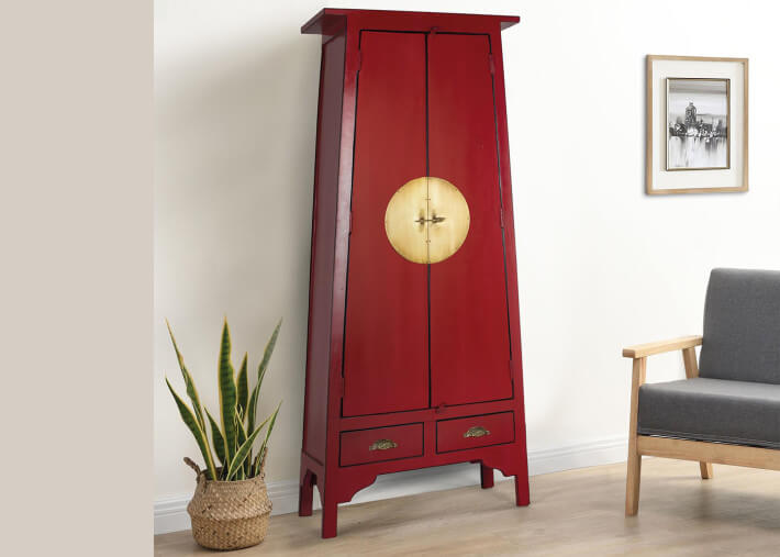 Armoire rouge 2 portes 2 tiroirs en bois de...