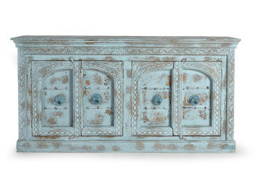 Buffet bleu en bois de manguier 4 portes par Giner & Colomer 2