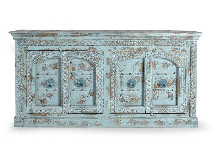 Buffet bleu en bois de manguier 4 portes par...