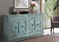 Buffet bleu en bois de manguier 4 portes par Giner & Colomer