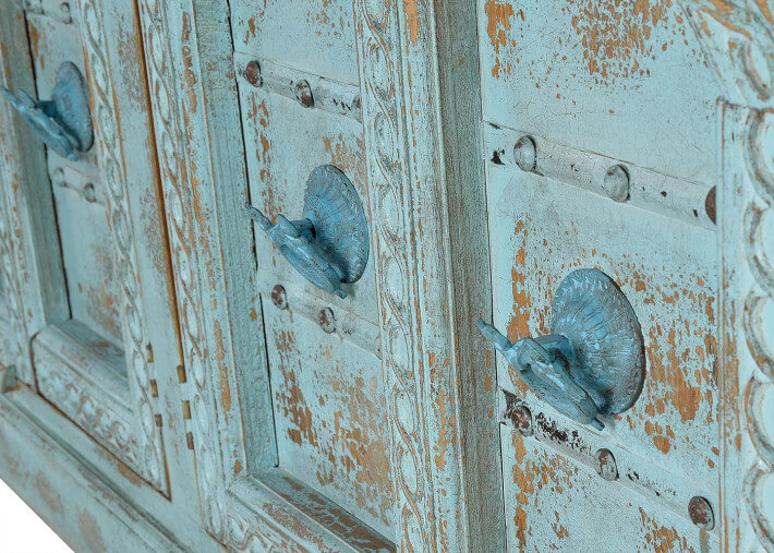 Buffet bleu en bois de manguier 4 portes par...