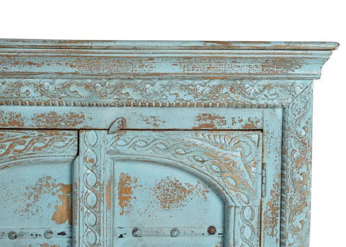 Buffet bleu en bois de manguier 4 portes par...