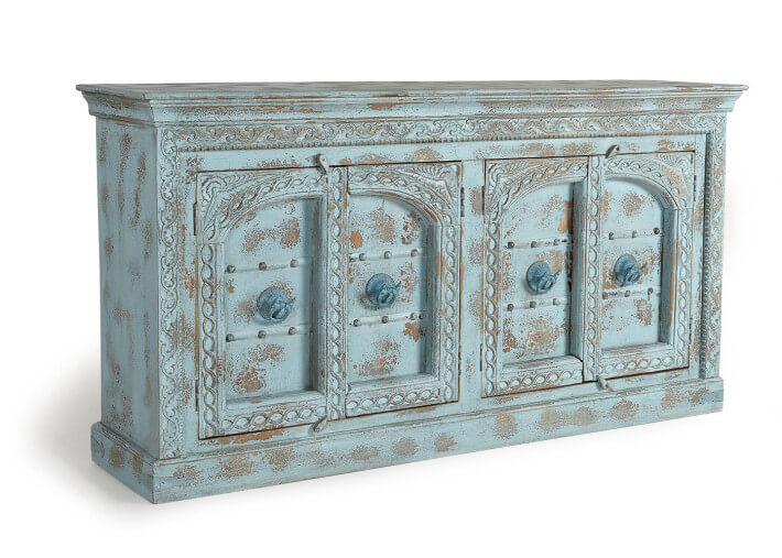 Buffet bleu en bois de manguier 4 portes par...