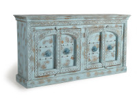 Buffet bleu en bois de manguier 4 portes par Giner & Colomer