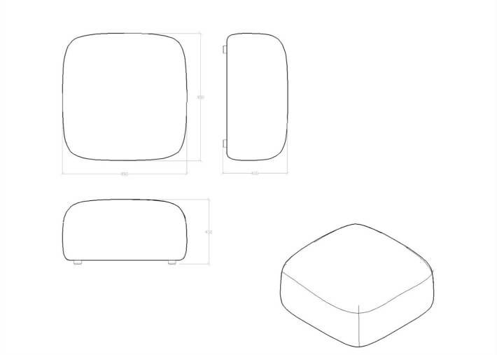 Dimensions du pouf design Gumi